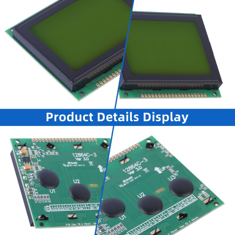 Yellow Green Film LCM12864C-3 78X70MM 128X64 20PIN Parallel Port Controller SBN0064 Monochrome Screen