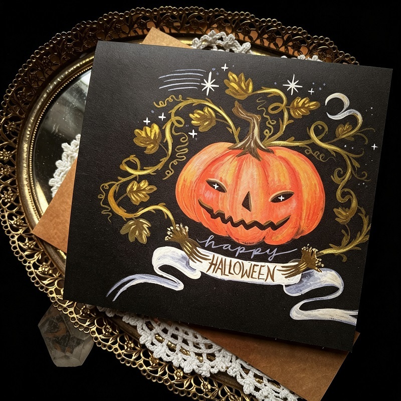 Halloween Pumpkin Illustration Greeting Cards With Envelopes For Seasonal Gifting