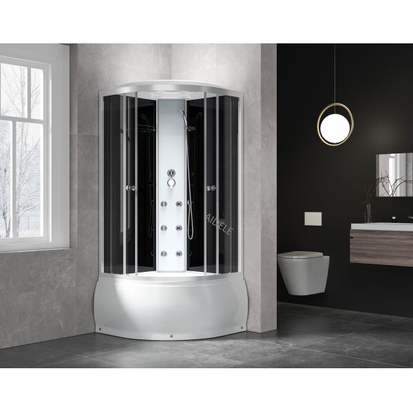 Tempered glass aluminum alloy frame Luxury shower cabin with glass shelf and high tray