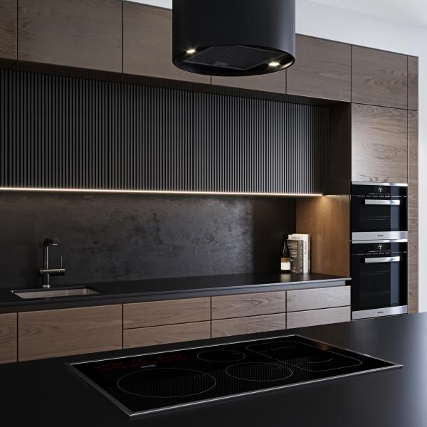 Armários de cozinha modulares modernos de melamina preta Armários de cozinha de pintura a laca Armários de cozinha para apartamento