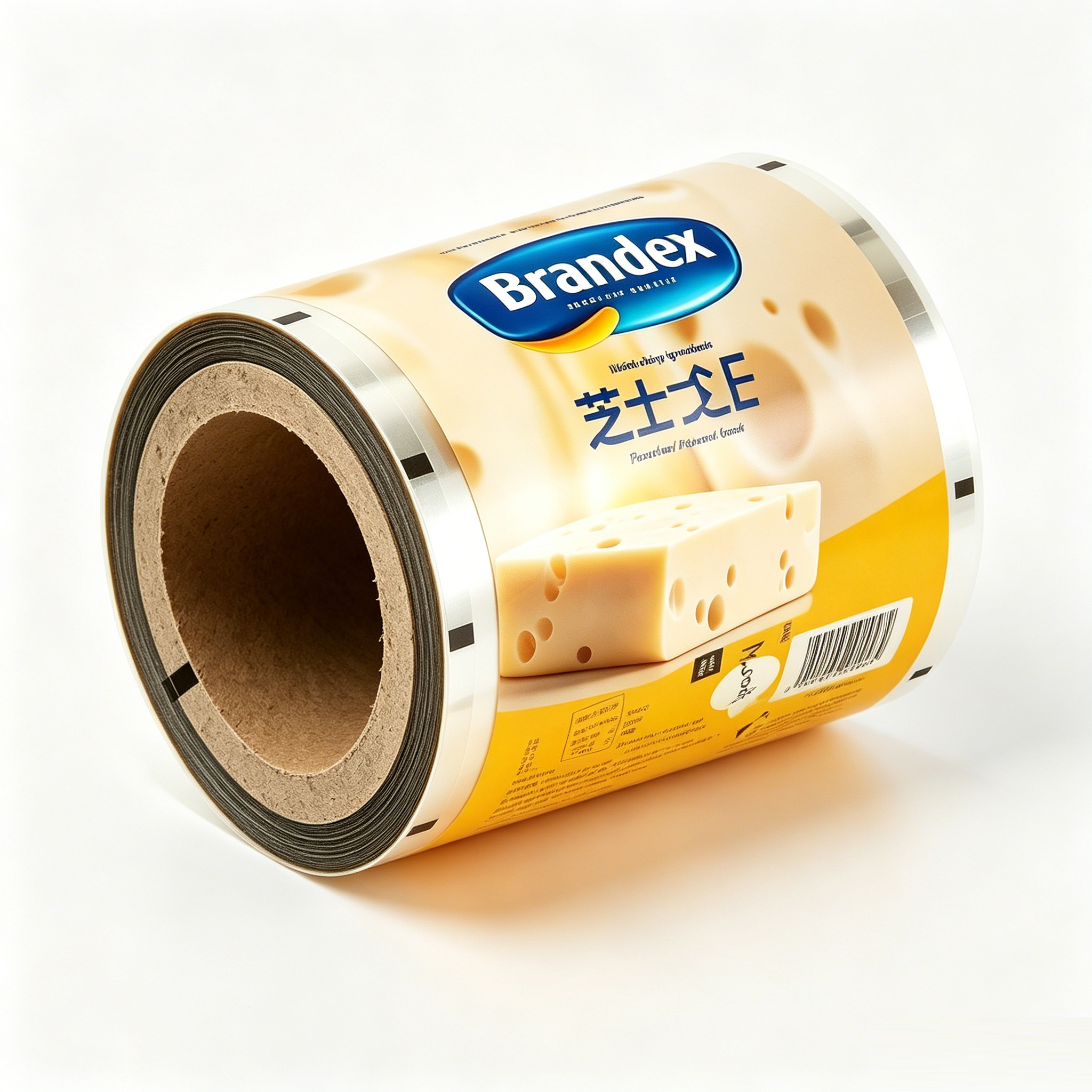 Food Grade Composite Packaging Roll Film For Cheddar Cheese Dairy Product | BOPP/VMPET/PE PET/AL/PE Barrier Laminated Automatic Packing Roll Stock For Yellow Hard Cheese OEM Custom Printed