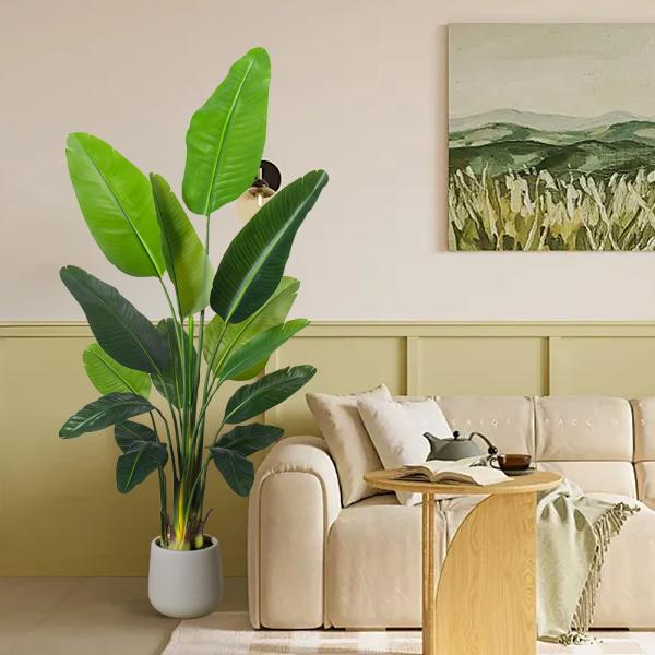 Artificial Bird of Paradise Plant 6.8FT - Luxury Faux Palm Tree in White Planter for Indoor Office Decor