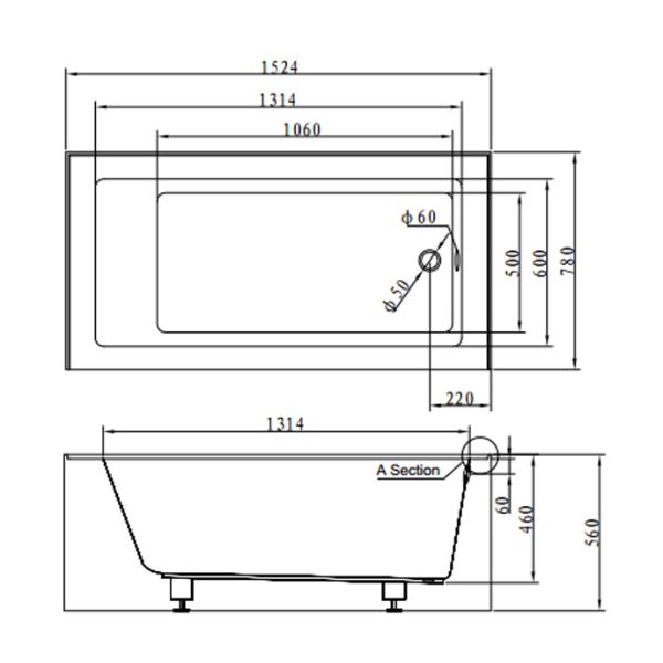 cUPC skirted acrylic small bathtub 3 sides tile flange 4mm pure acrylic sheet