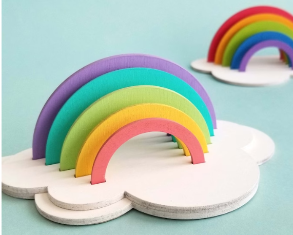 Kit de pintura de arco iris de madera bricolaje niño artesanía decoración del arco iris de madera cortada por láser