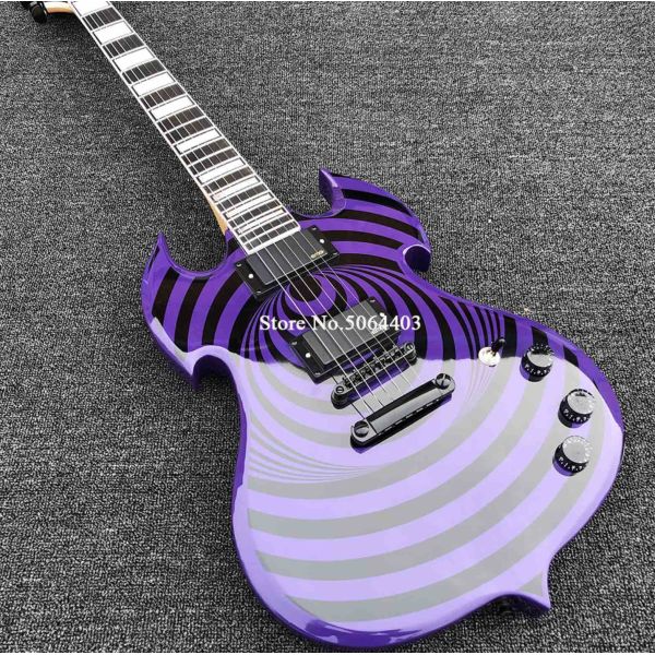 High quality shaped electric guitar purple paint circle black veneer rosewood fingerboard FREE shipping costs