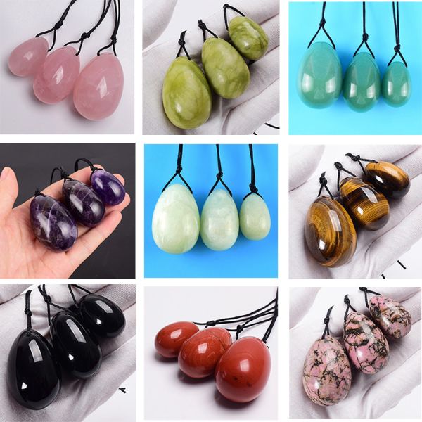 3-Piece Yoni Eggs Set Rose Quartz Green Purple White Natural Stones Certification Other