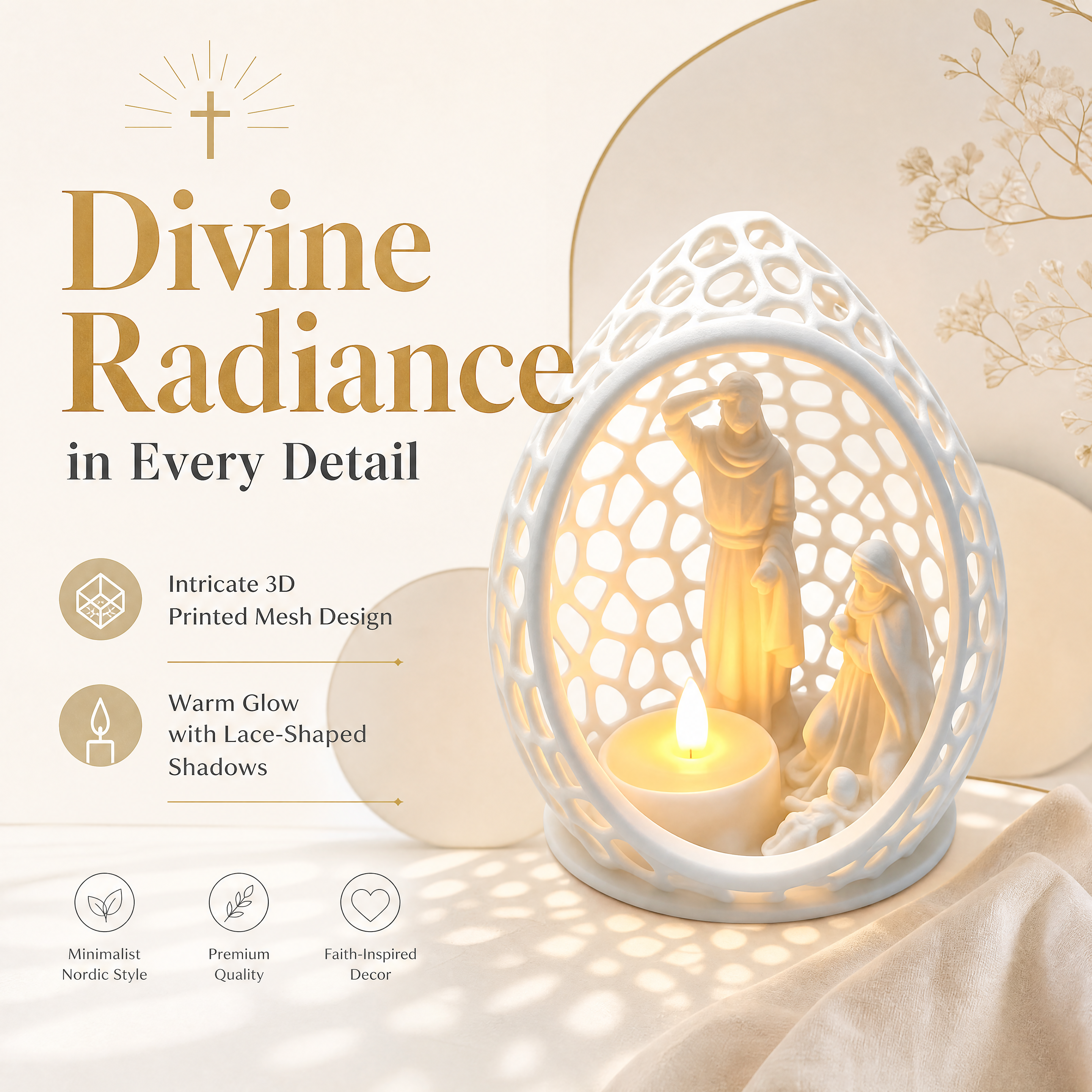 3D Printed Holiday Decoration‑Nativity Scene Tealight Holder, Hollow Egg‑Shaped Christmas Candle Holder