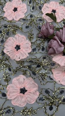 Leafy Corded Lace Fabric Sequin Embroidered High Quality Lace Elegent Embroidery Fabric