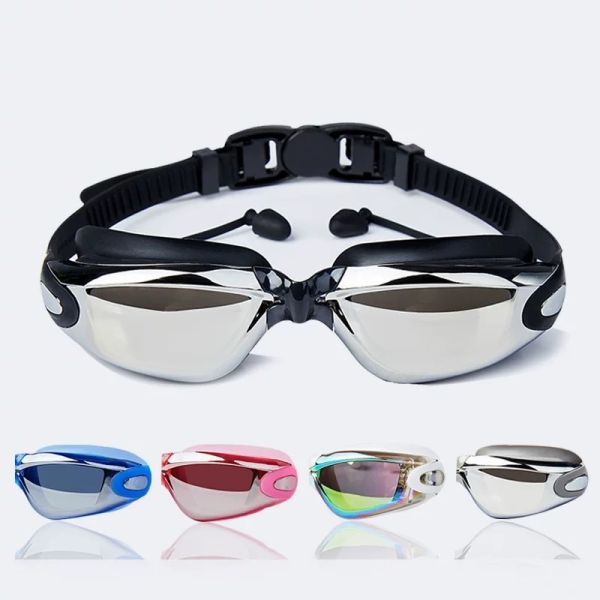 Adults Blue Silicone Swimming Goggles With Anti Fog Waterproof Mirror Coating PC Eyewear