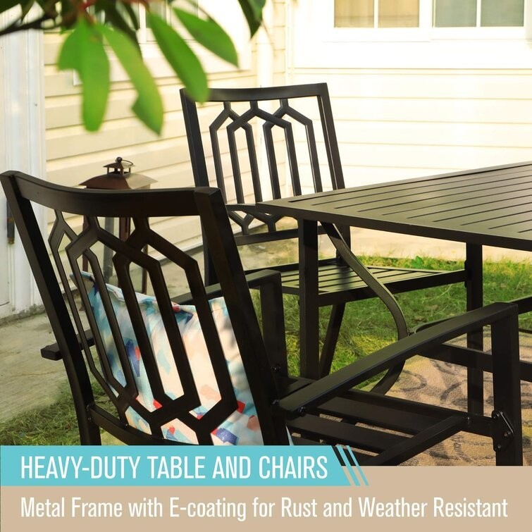 Outdoor Dining Set with Stackable Chair AJUNION Metal Space Restaurant Furniture