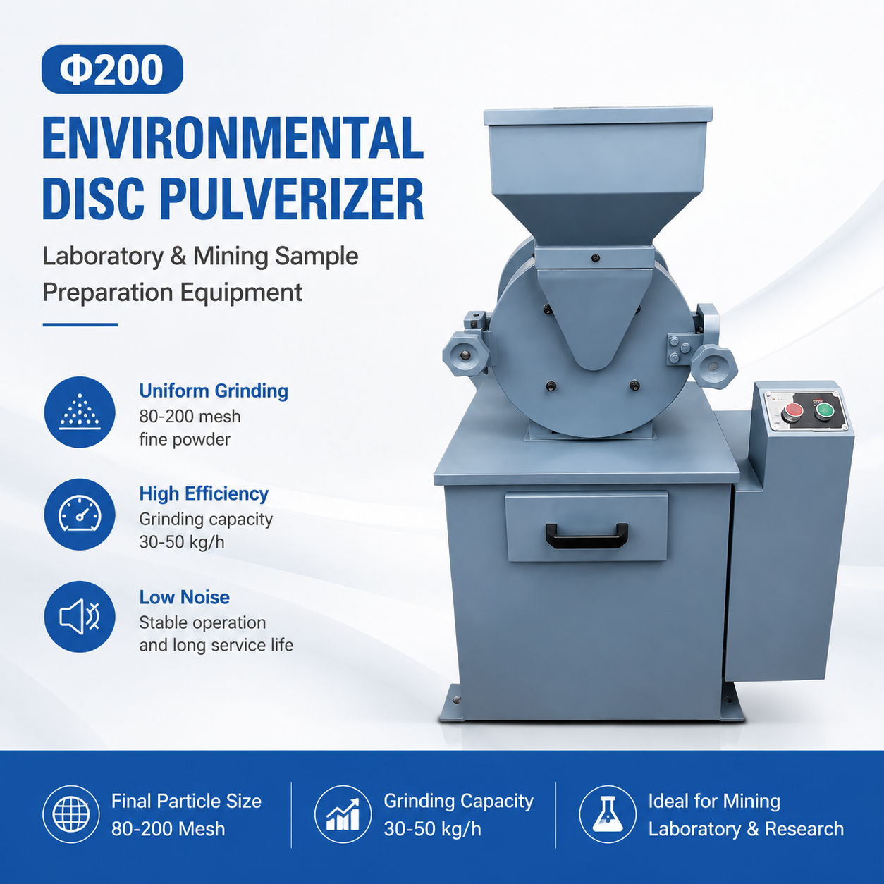 High Efficiency Φ200 Disc Pulverizer for Geological and Metallurgical Laboratory Testing