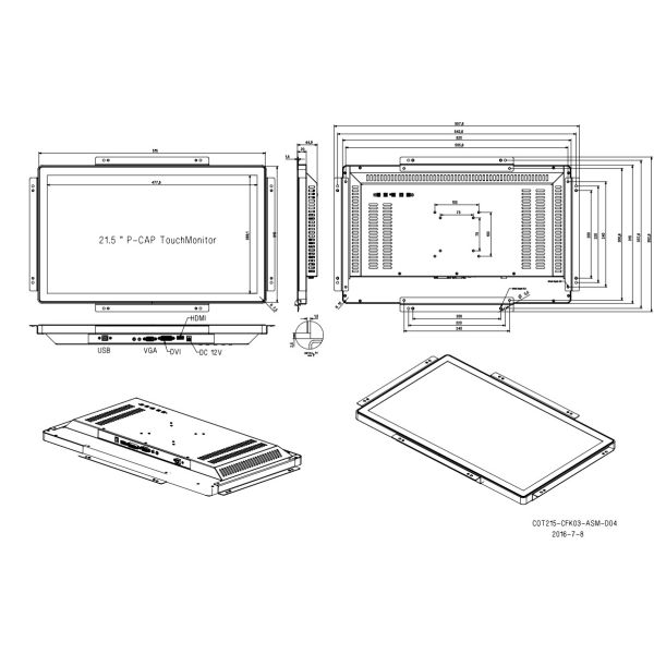 Cjtouch 21.5inch PCAP Touch Monitor Industrial Touchscreen Monitor