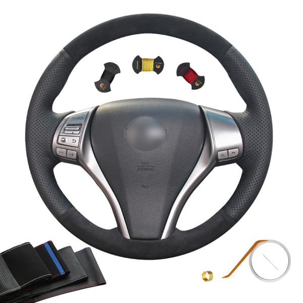 Black Suede Custom Fit Steering Wheel Cover For Nissan Qashqai Rogue Pulsar 2014-2018
