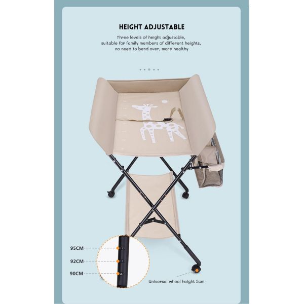 Modern Baby Changing Table  Station With Wheel And Thickened Steel Pipe Oxford Cloth
