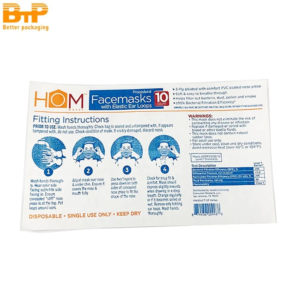 Medical Mask Laminated Transparent Mylar Ziplock Bag Resealable Doypack Plastic Packaging