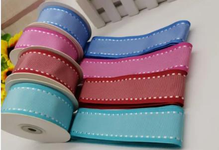 Custom Polyester Grosgrain Ribbon With White Stitch For Gifts / Birthday Parties