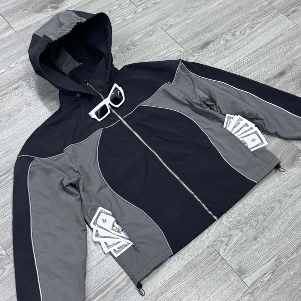Manufacturer Custom Men's Nylon Patchwork Sweatsuit Windbreaker Zip up Jacket and Pants Sets Reflective Streetwear Tracksuit