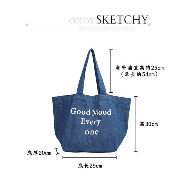All Seasons Vintage Denim Letter Tote Bag Customized for Large Capacity and More