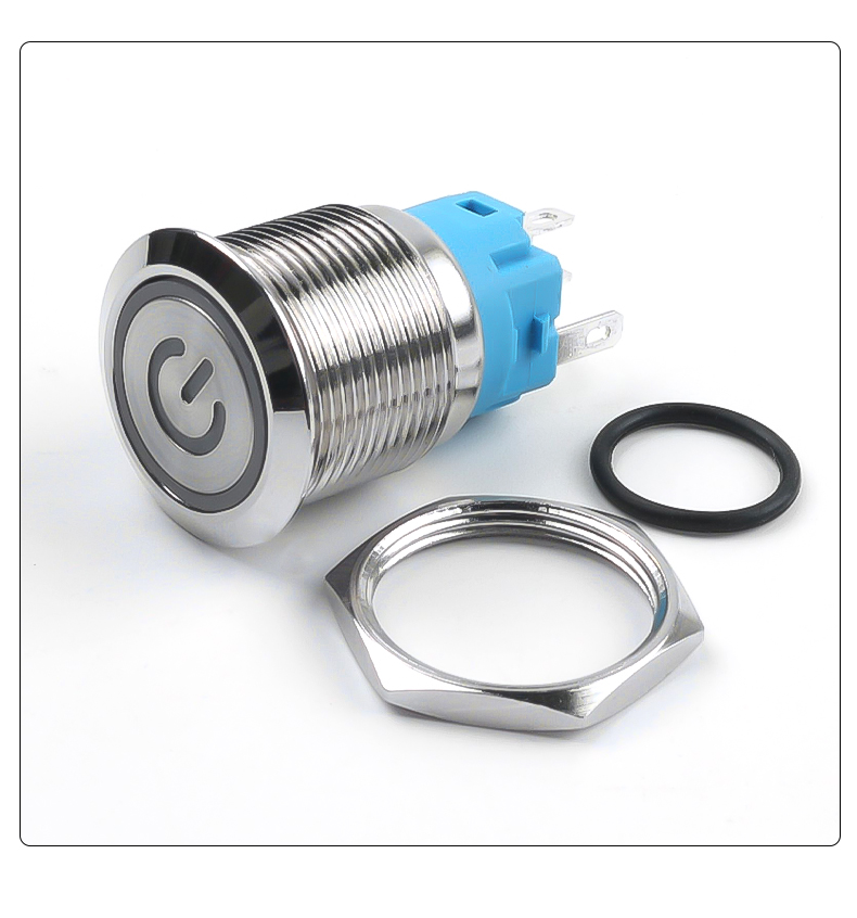 19mm Metal Push Button Switch 1NO1NC Shell Waterproof Momentary Latching Button Switch High/Flat Head Ring-LED