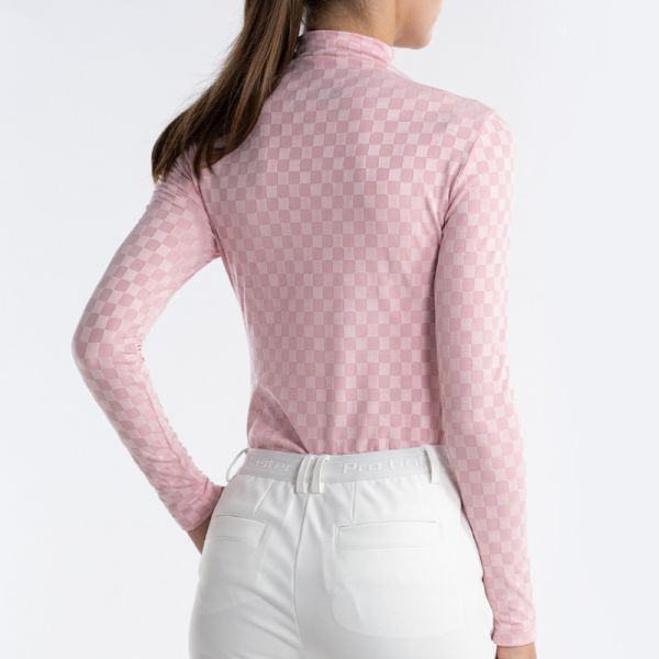 Women’s Golf Long Sleeve Base Layer Top, Jacquard Grid Slim Fit Thermal Shirt