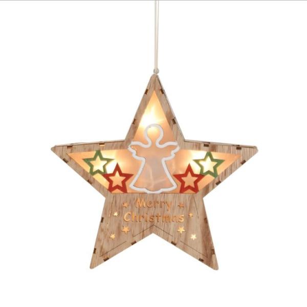 hanging wooden crafts with led light pendant star house wall decor for christmas home decoration