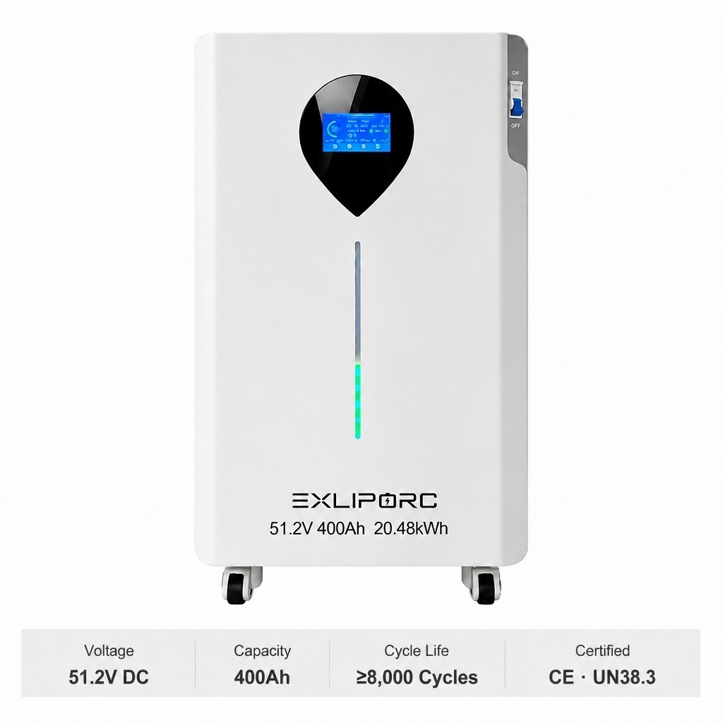 EXLIPORC 20.48kWh 51.2V 400Ah LiFePO4 Stackable Battery (LVB20WTC) - Scale Up to 327kWh