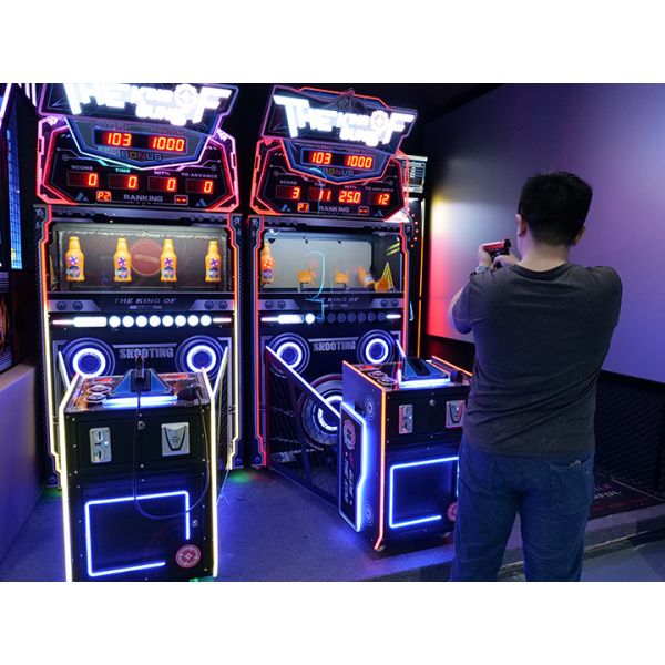 4-Player Gun Game King Shooting Arcade Machine Commercial Bottle Shooting Ticket Redemption Game Deluxe Bottle Shoot Arcade Simulator with 75-Inch Screen