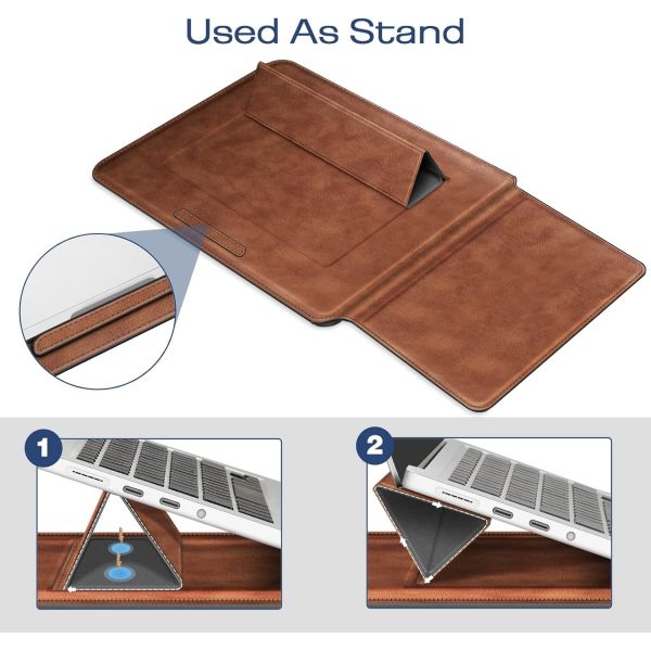 Чехло для ноутбука MacBook Air 13.6M3 M2 A3113 A2681/MacBook Pro 14 A2992-PU Кожаная тонкая крышка для сумки с функцией стойки, коричневый