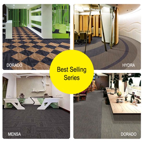 Washable 50x50cm PP Conference Room Commercial Carpet Tile with Pile Weight 520g/sqm