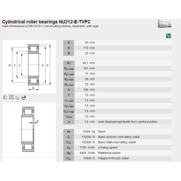 Single Row Nylon Cage NU212E.TVP2 FAG Bearings High Demand Products India
