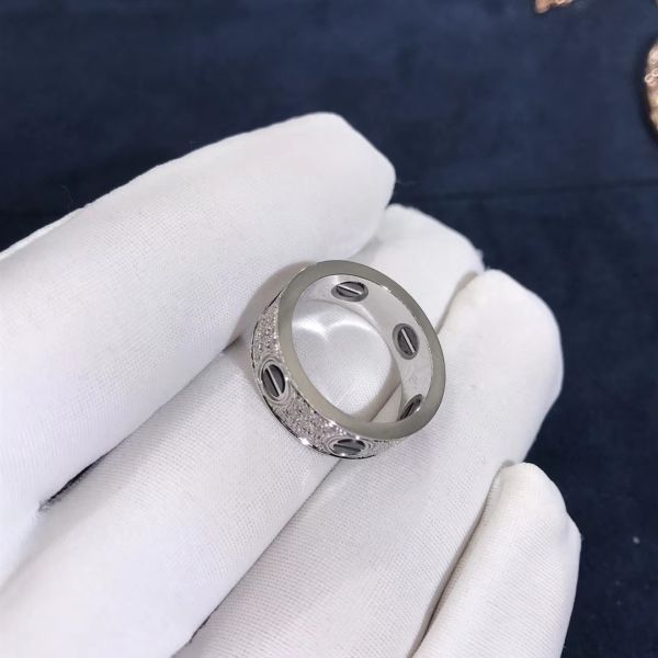 Factory Custom Fine Jewelry 18k White Gold Natural Vs Diamond Jewelry Car Tier LOVE Ring, Diamond-Paved, Ceramic