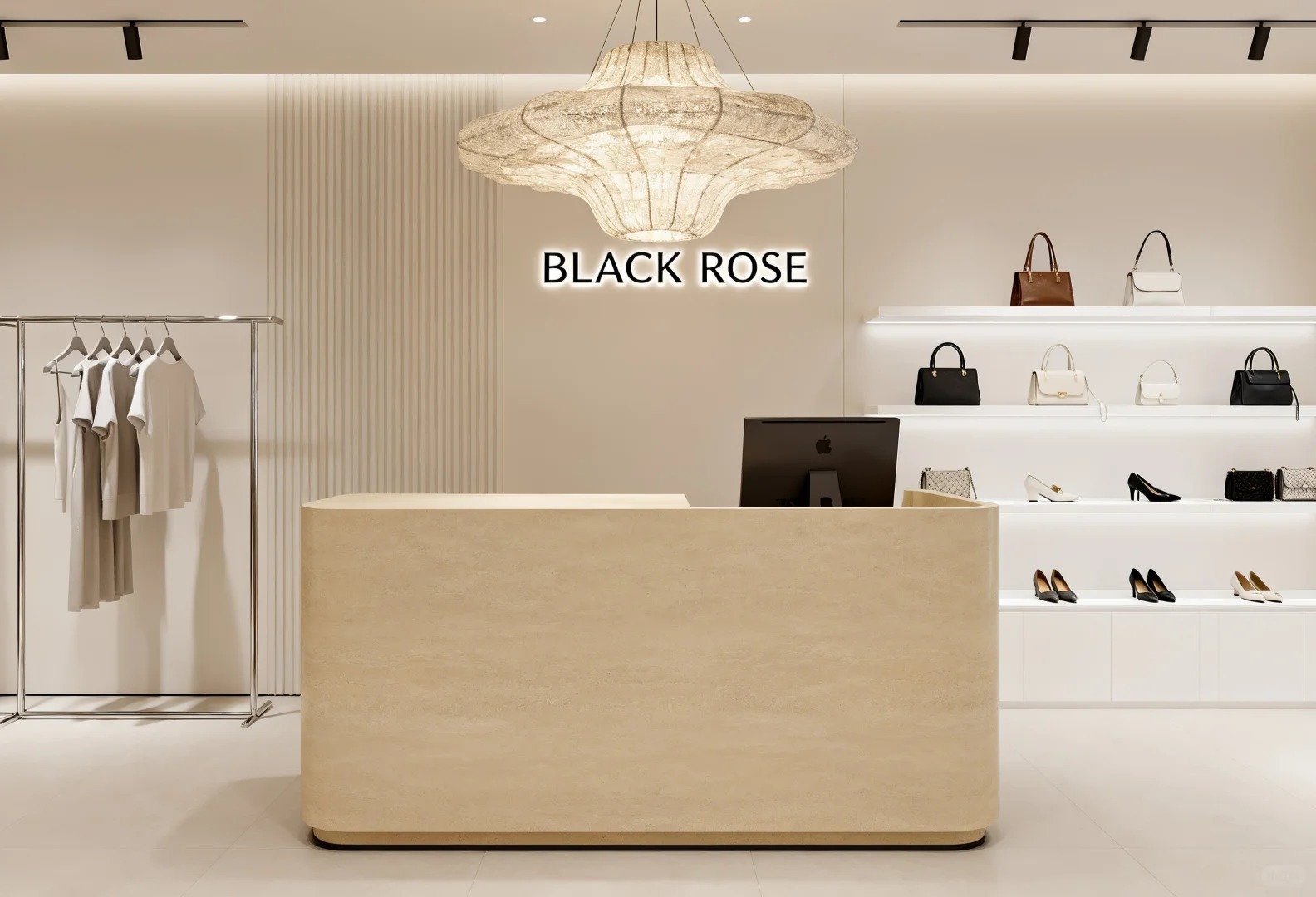 Natural Wood Minimal Women Clothing Store Interior Design | Neutral Ladies Garment Full Shop Layout