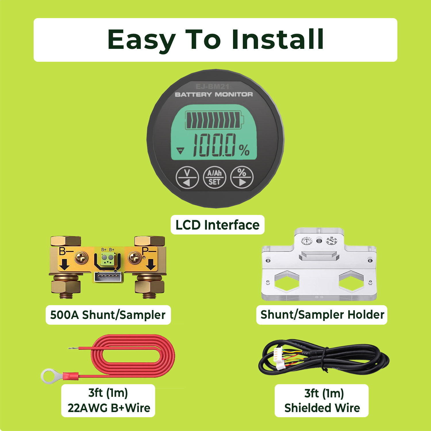 Smart Battery Monitor Indicator With Quick Connect Shunt 50A 75A 500A App Monitoring