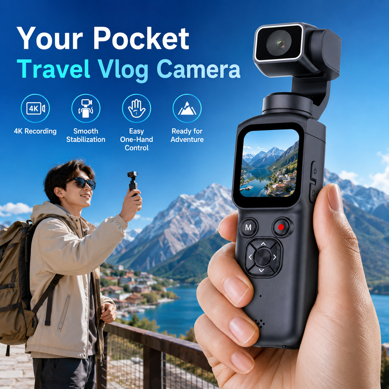 WiFi Handheld Action Camera Portable HD Pocket Camcorder Anti Shake Ultra Clear Motion Recording