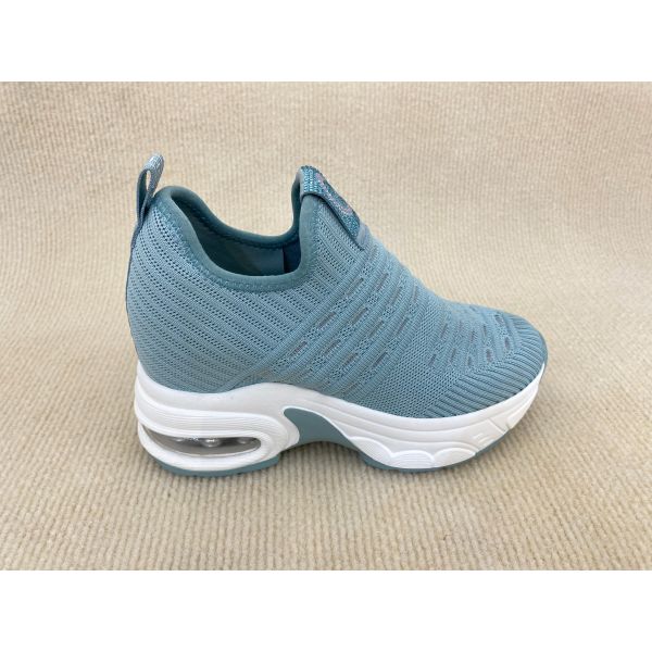 Women blue platform flyknit loafers with breathable mesh upper microfiber and heightening