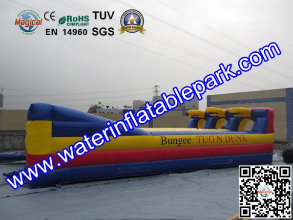 Three Lane Inflatable Bungee Run Game With Basketball Hoop Customized Size