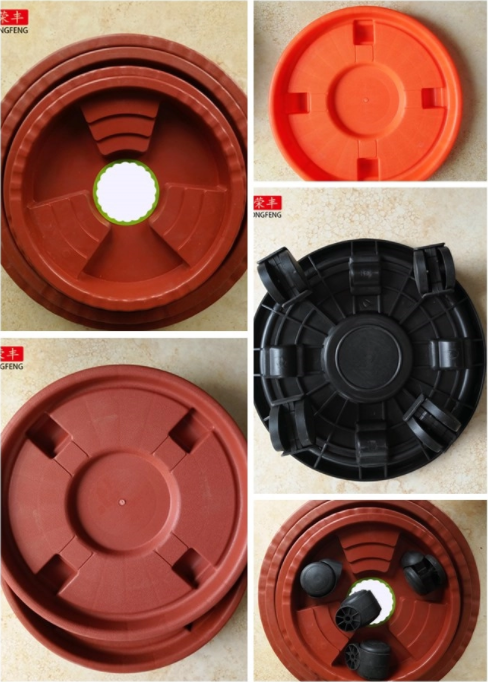 Brown Color Plastic Flower Pots Saucers Plant Pot Water Trays With Wheels