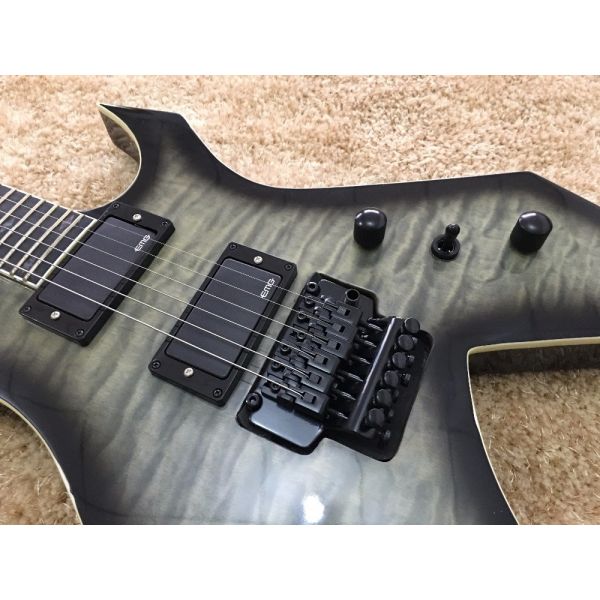 B.C.RICH custom guitar Black Floyd rose Quilted maple body with EMG active pickups Ebony fretsboard colorized MOP inlay