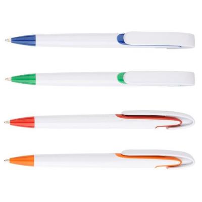 white barrel click quality plastic ball point pen, push style click ballpoint pen with logo brand