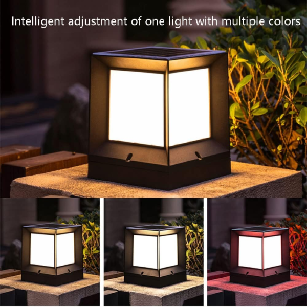 Smart Quad-Color Dimming Solar Pillar Light Outdoor Waterproof Villa Garden Solar Garden Fence Landscape Light