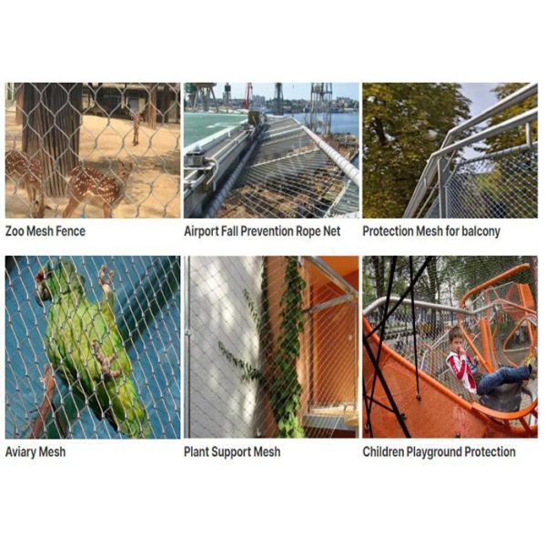 SS304 Silver Ferruled And Knotted Cable Woven Mesh For Zoo