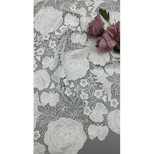 Delicate White Embroidered Lace Fabric for Stunning Garments and Home Decor