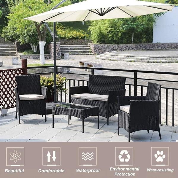 Patio Furniture Set Outdoor Sectional Sofa Conversation Set All Weather Wicker Rattan Couch Dining Table & Chair
