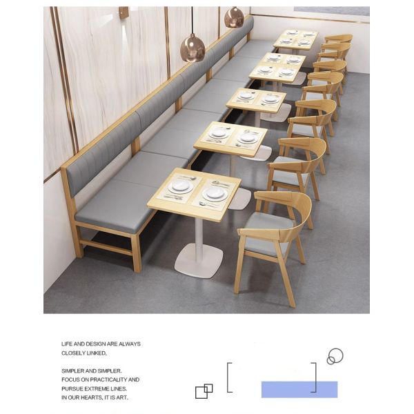 Modern Green Leather Restaurant Booth Seating Wooden Coffee Shop Table and Chair Fireproof Board Dining Table Set