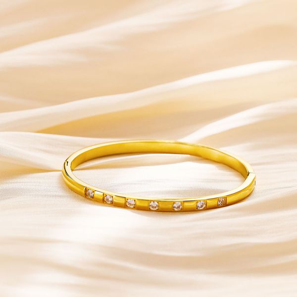 14K Gold Plated Cubic Zirconia Bangle Classic Tennis Bracelet Gold Bracelets For Women