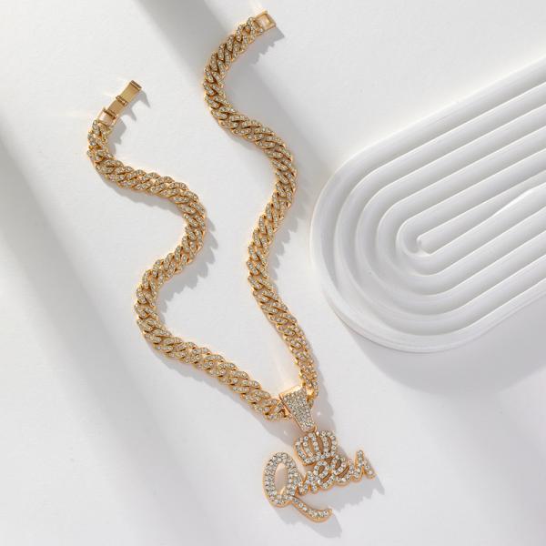 Fashion Rhinestone Crown Queen Pendant Necklace Hiphop 11mm Cuban Link Chain Necklaces For Women Jewelry Party Gifts