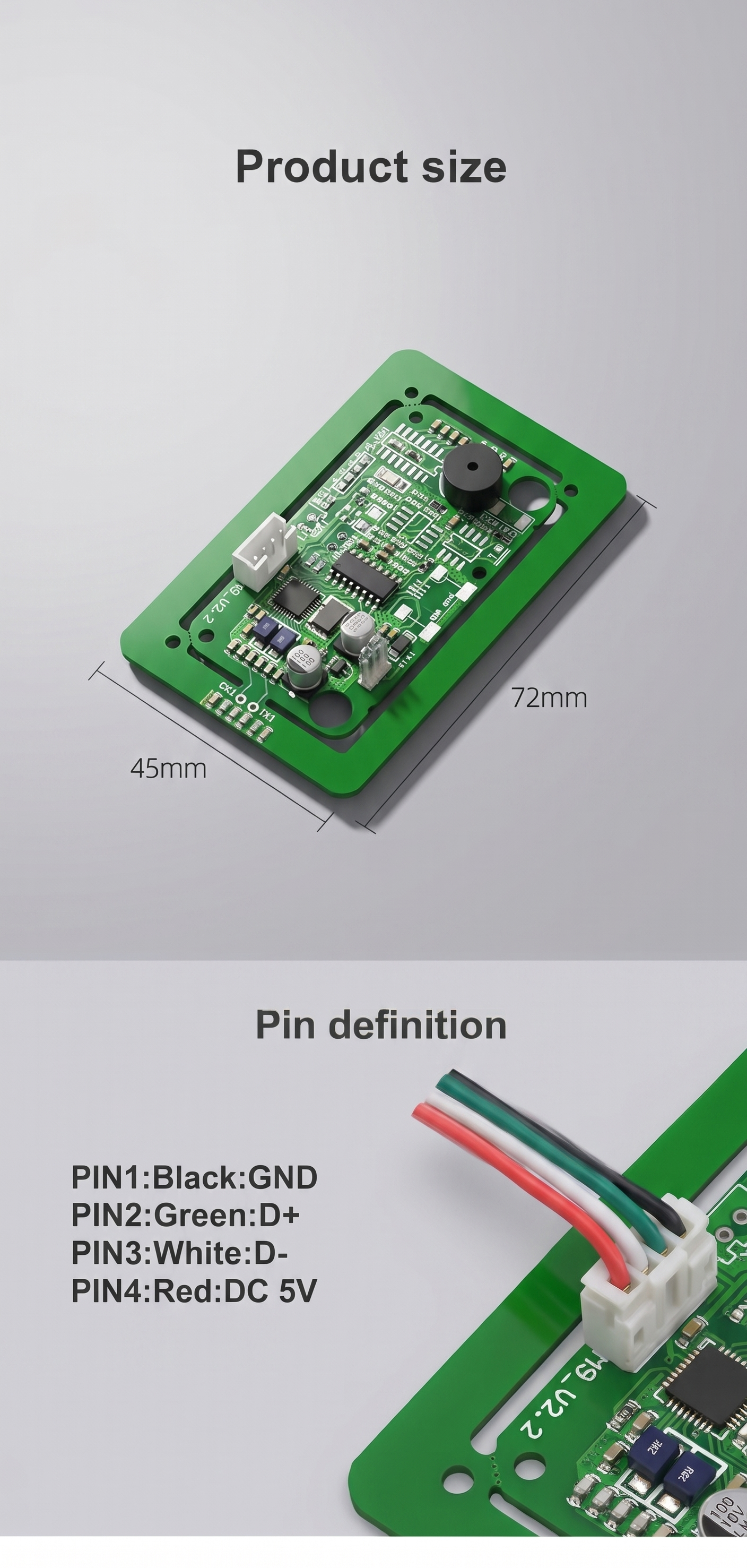 JP-M9-WD-UH-00 RFID Reader Module ISO14443A/B USB RS232 RS485 UART‑TTL For Access Control