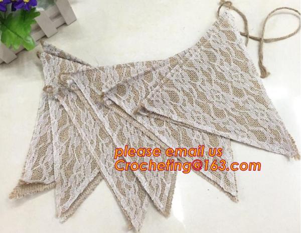 Rustic wedding decor burlap lace bunting jute banner,festival, Rainbow Cotton Lace Handmade Vintage Flag Bunting Banner,