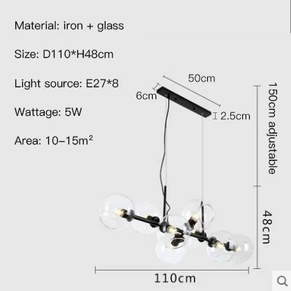 Nordic Glass Chandelier for Dining Room Kitchen Living Room Bedroom Glass Ball Black Ceiling Pendant Lamp (WH-AP-671)