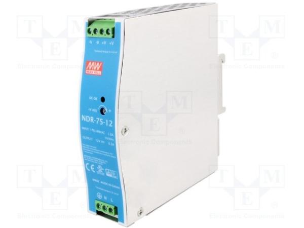 MEAN WELL DIN Rail Power Supply NDR-75-12 75W 12VDC 6.3A AC/DC